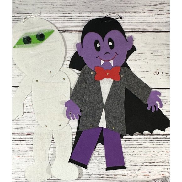 Halloween Felt Door Wall Deck Hanging Characters Jointed Dracula Mummy Spooky - Picture 1 of 8